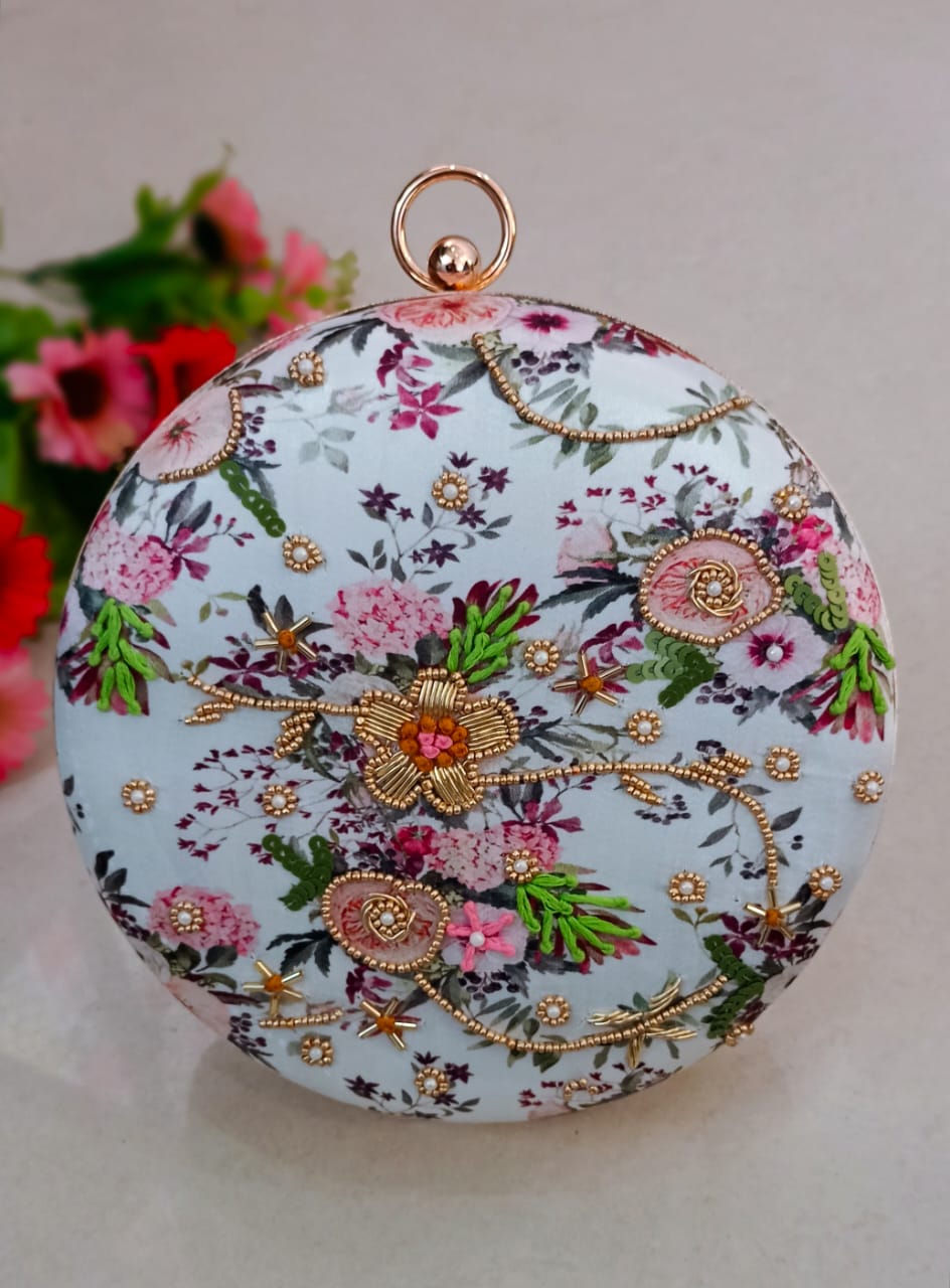 Embroidered Designer Round Printed Wholesale Clutches
